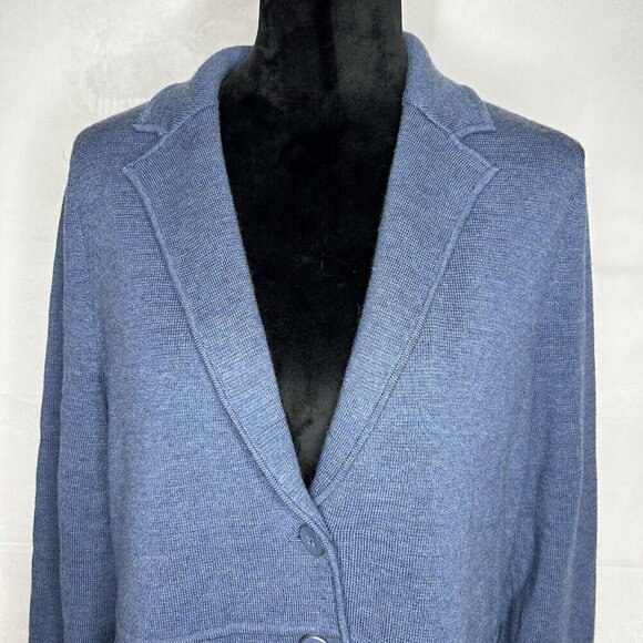 Talbots Womens Sweater Blazer Size L 100% Pure Merino Wool Blue - Picture 2 of 11